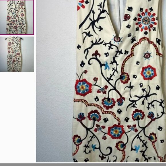 Alice + Olivia Floral Hand Embroidered Fully lined Linen Cream Dress - Picture 1 of 1